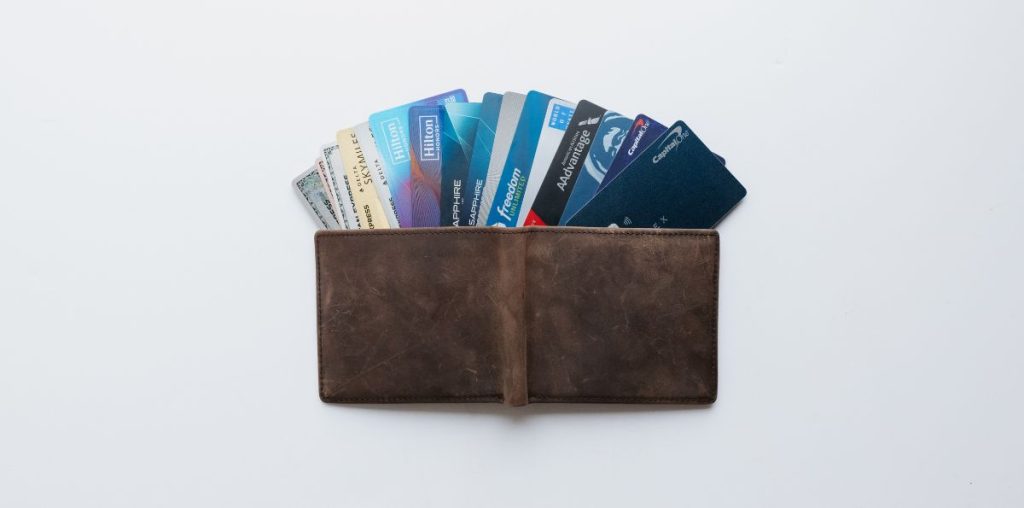 Credit cards sticking out of a wallet