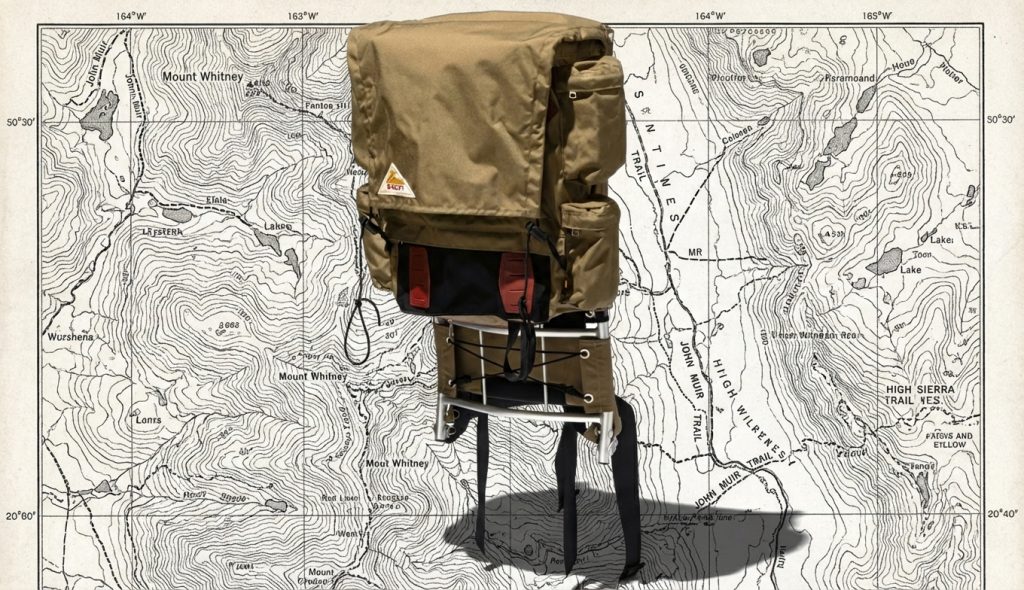 kelty backpack with a map backdrop