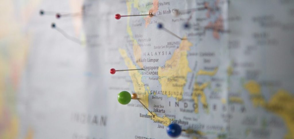 Pins in a travel map